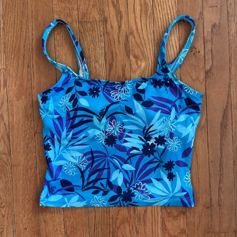 Maxine Of Hollywood Tankini Swim Top Blue/White Pattern Padded - Size 10